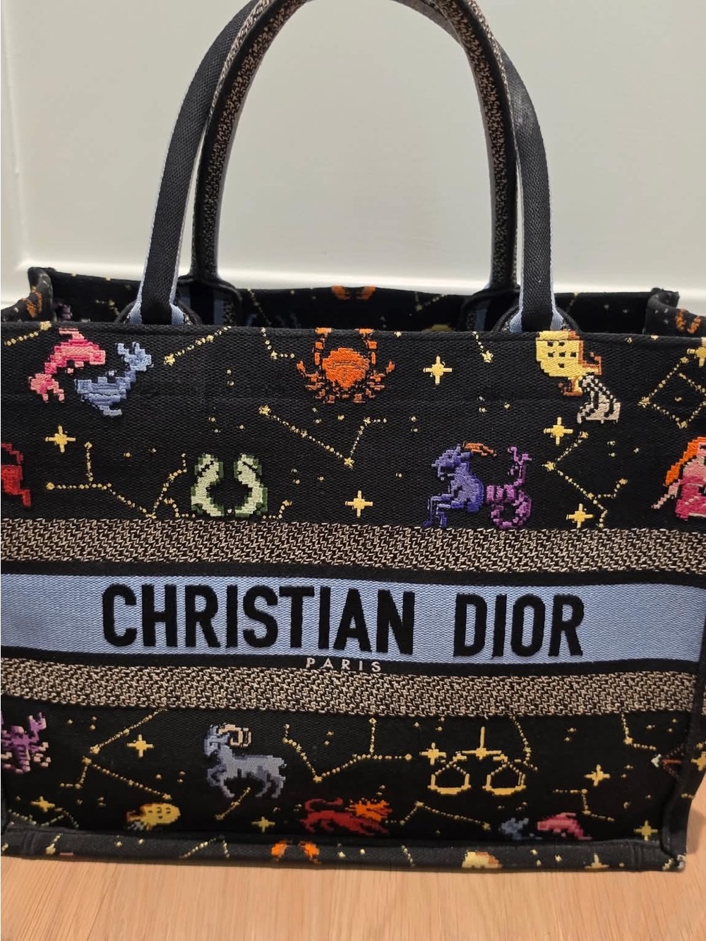 Dior Black Zodiac Embroidered Book Tote